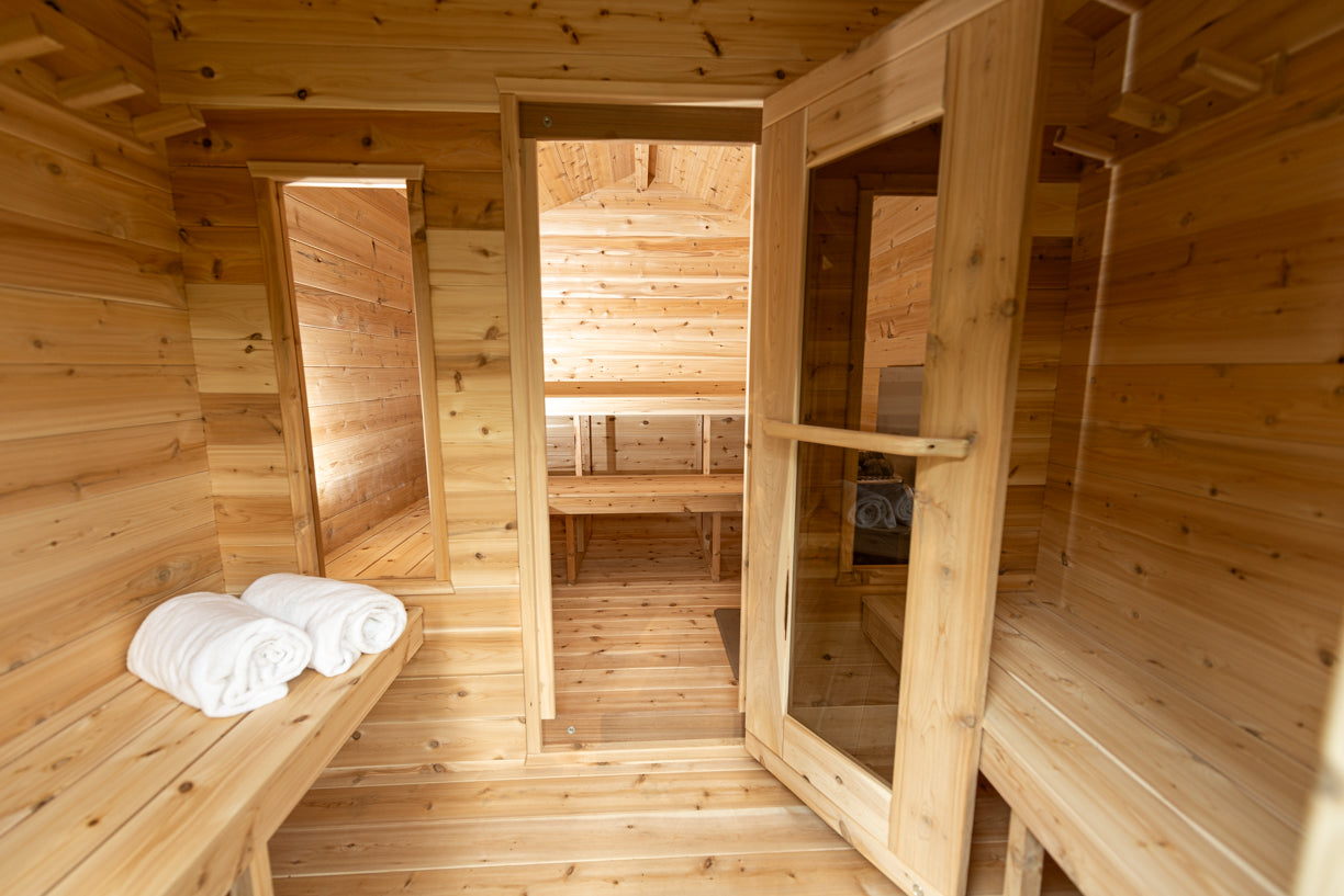 LeisureCraft CT Georgian Cabin Sauna with Changeroom interior
